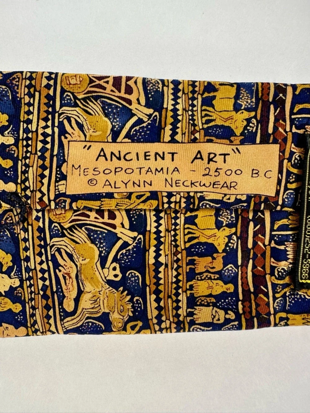 ANCIENT ART—Mesopotamia Blue & Gold Classic Silk Tie by Alynn Neckwear, 3.75”